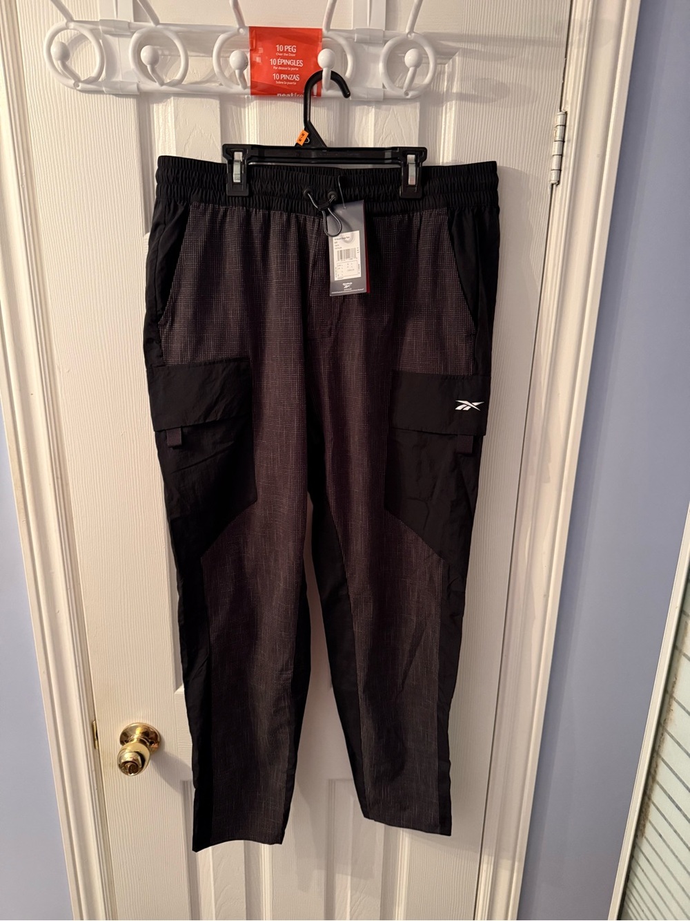 Reebok Black Men's Cargo Track Pants with Contrast Panels